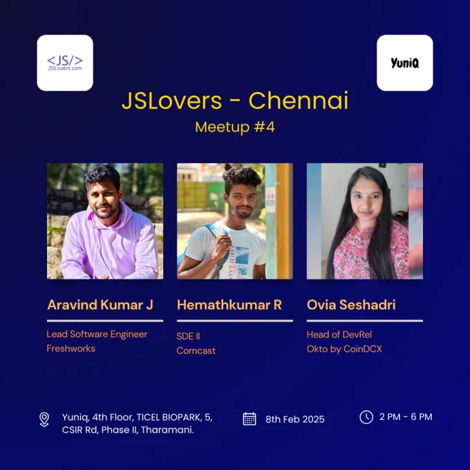 JSLovers Chennai 4th meetup speakers poster