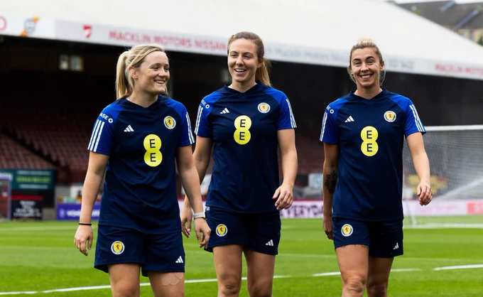Players from the Scotland women's team in training. 
