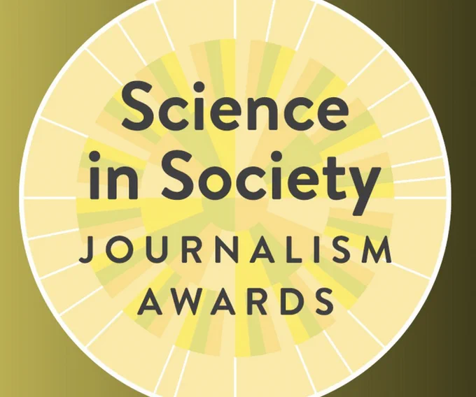 Picture shows the Science in Society Journalism Awards circular logo in yellow.