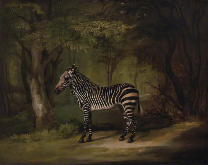 Painting of a zebra standing in a woodland