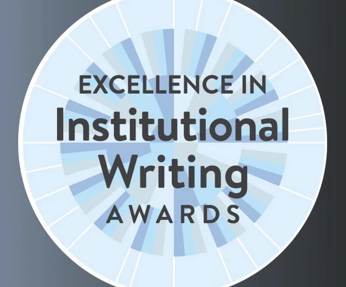 Picture shows the Excellence in Institutional Awards circular logo in blue.