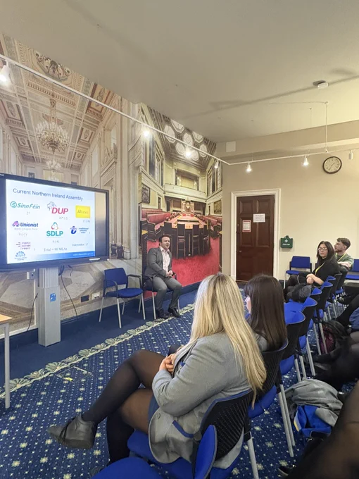 Students putting questions to Peter McReynolds MLA