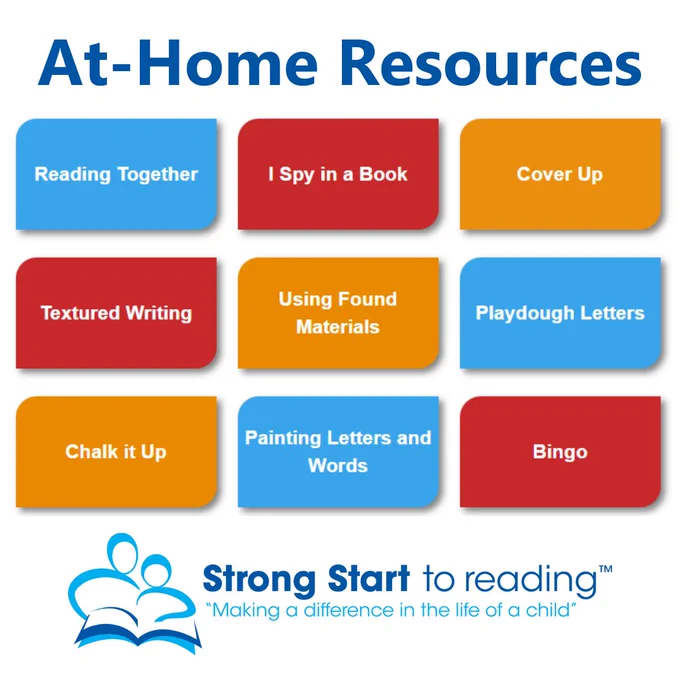 A graphic featuring at-home resources from Strong Start.