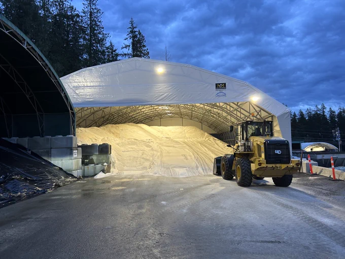 Salt storage tent.
