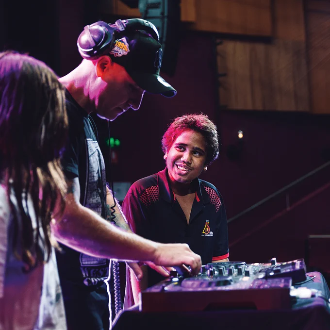 Music producer and artist rehearsing for Now Sounds performance during Youth Week