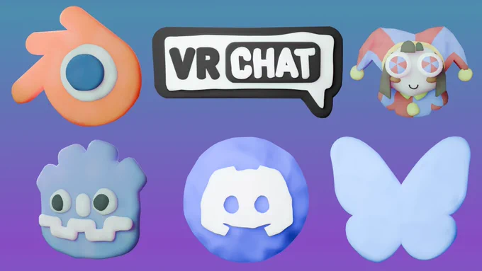 Blender, VRChat, Pomni (from TADC), Godot, Discord, Bluesky 3D Models