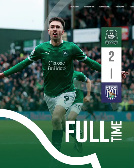 A graphic showing the full-time score, 2-1 to Argyle.