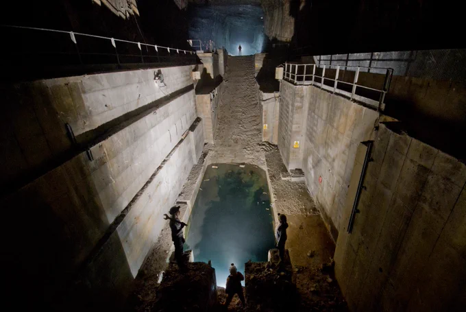 Middleton Mine with tiny figure showing vast scale of the chamber