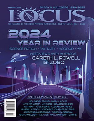 Locus #769 issue cover, featuring a purple speedway through a purple city
