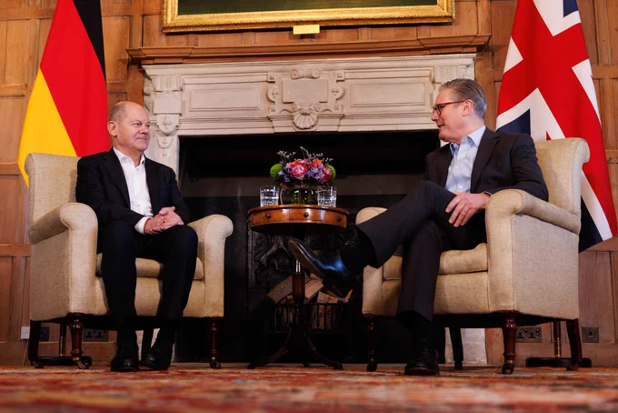 Prime Minister Keir Starmer meets German Chancellor Olaf Scholz for a bilateral meeting at Chequers.