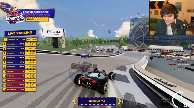 screenshot of a Red Bull Faster match on Trackmania from Wirtual's stream