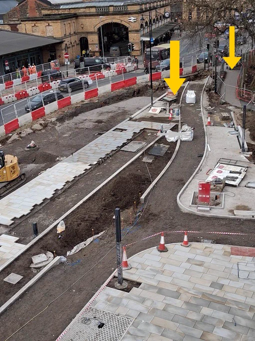 Photo of Station Gateway scheme in delivery taken from above on the City Walls