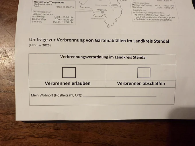 Umfrage zur Verbrennung von Gartenabfällen im Landkreis Stendal