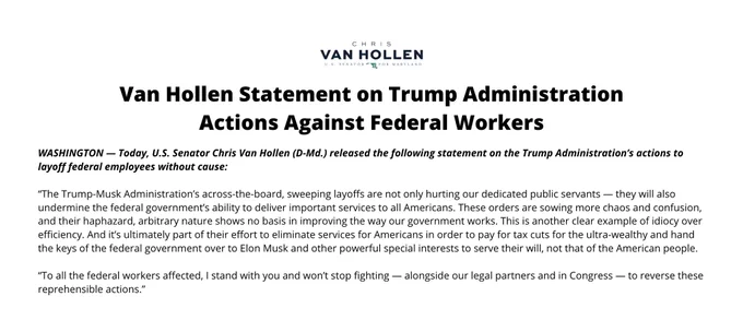 Statement from Senator Van Hollen.