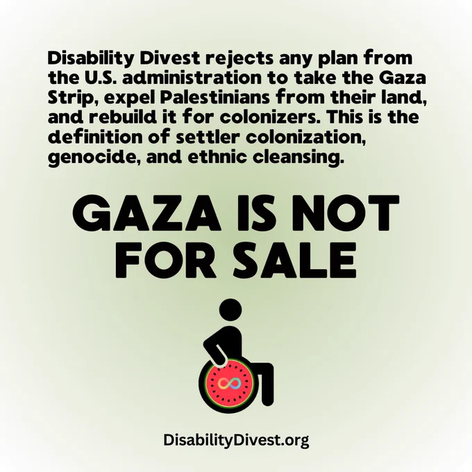 Message from tweet in graphic. Logo for Disability Divest, a wheelchair user whose wheelchairs wheel is a watermelon with the neurodiversity symbol on it. Website reads: Disability Divest dot org.