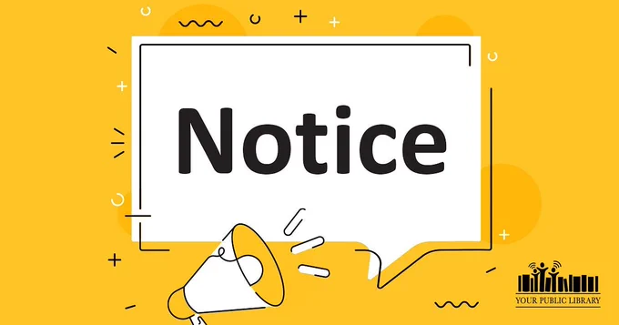 Illustration of a yellow background with a megaphone producing a text bubble that says "Notice".