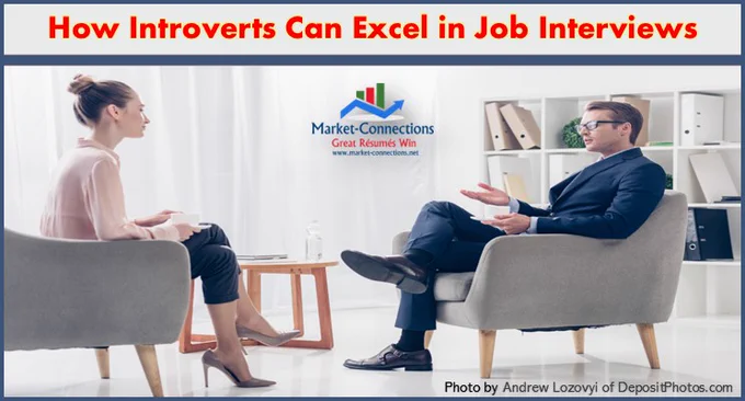 Side view of a man and a woman in an interview at an office. There is also a logo from https://www.market-connections.net