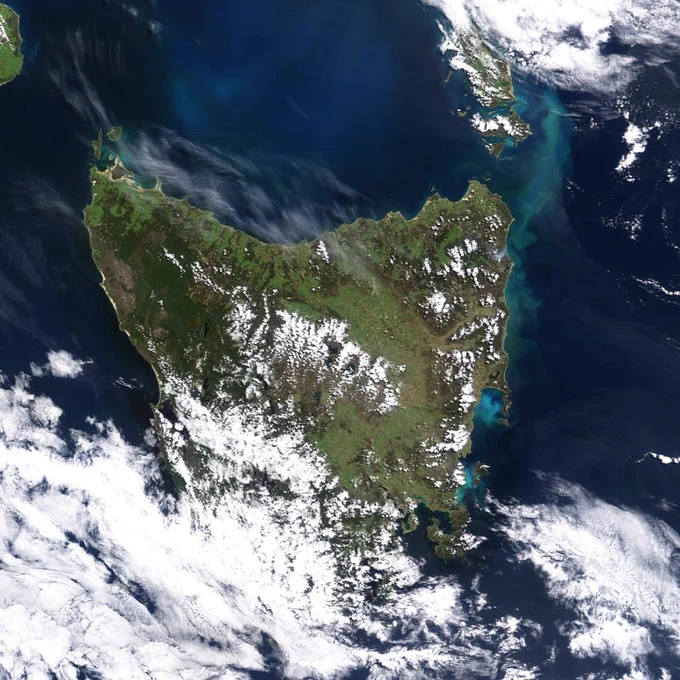 Algal bloom off eastern Tasmania. Credit: NASA