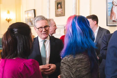Prime Minister Keir Starmer speaking with attendees at the Number 10 AI Reception