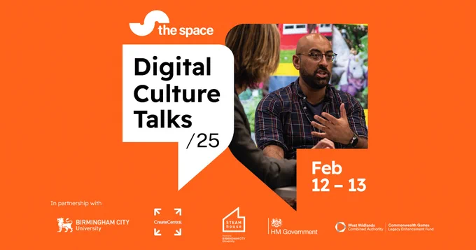 A promotional graphic with text and an image with two people engaging in a discussion.

The text reads: Digital Culture Talks 25. Feb 12 to 13.