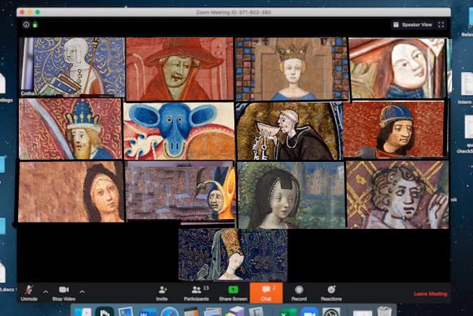 Faces from medieval manuscripts have been put together to look as though they are all on a Zoom call.