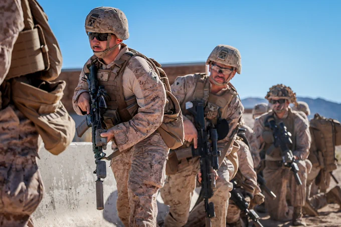 Marine Corps Reservists conduct urban combat training in a desert environment.  (U.S. Marine Corps photo by Lance Cpl. Orion St. Pierre)