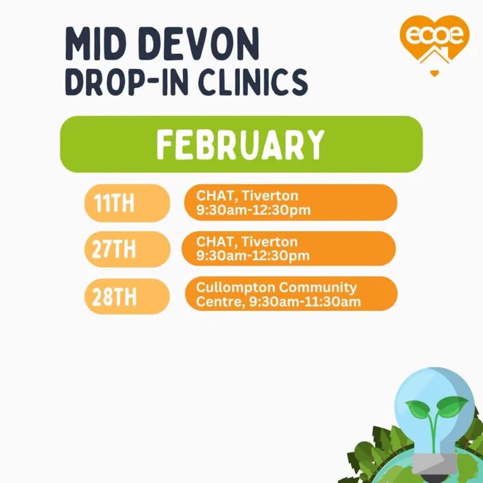 ECOE Drop In dates for Mid Devon, February 2025.