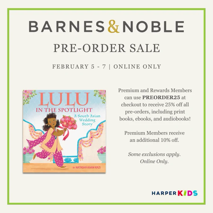 When you preorder my new picture book LULU IN THE SPOTLIGHT by 2/7 at BN.com with the code PREORDER25, you’ll get 25% off!