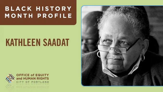 Black History Month Profile. Photo of Kathleen Saadat. Office of Equity logo.