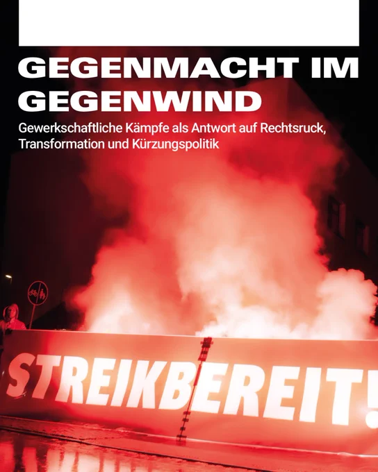 Sharepic mit dem Veranstaltungstitel und einem Transparent mit der Aufschrift "Streikbereit".