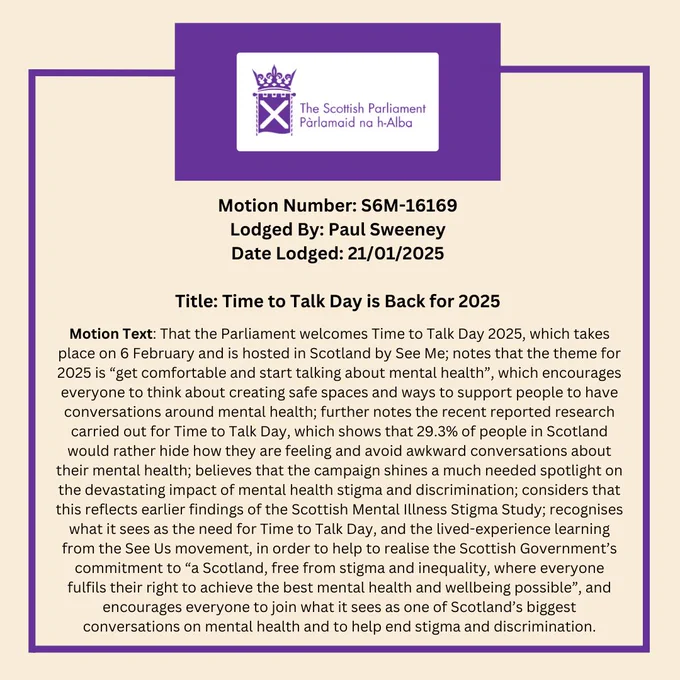 A graphic containing my Time To Talk Day Motion.