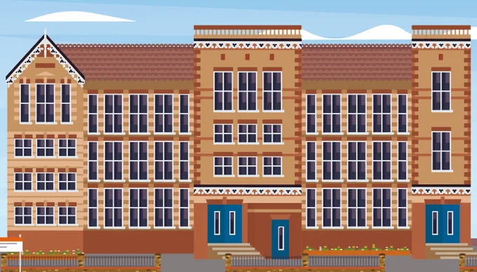 Artist's impression of a red brick school