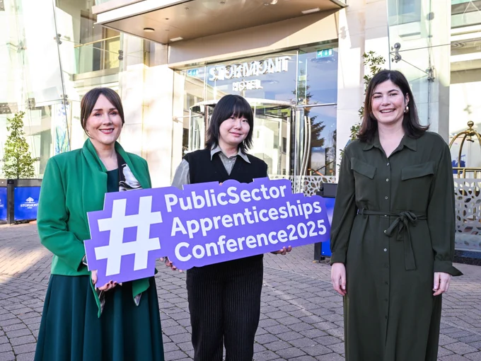Photograph of Moira Doherty, Deputy Secretary Skills and Education Group, DfE with Sally Cao, Department of Further and Higher Education, Research, Innovation and Science and Roisin Walsh, Department of Public Expenditure, National Development Plan Delivery and Reform.   
