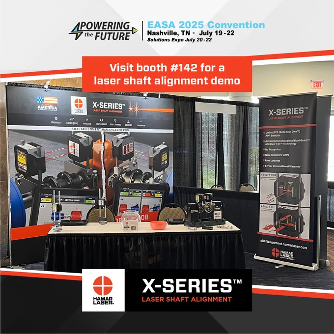 Hamar Laser X-Series will be exhibiting at EASA 2025 in Nashville, TN from July 19-22. Stop by booth #142 for a laser shaft alignment demo.