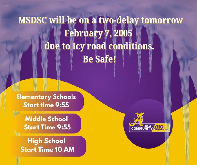 two hour delay february 7,2025