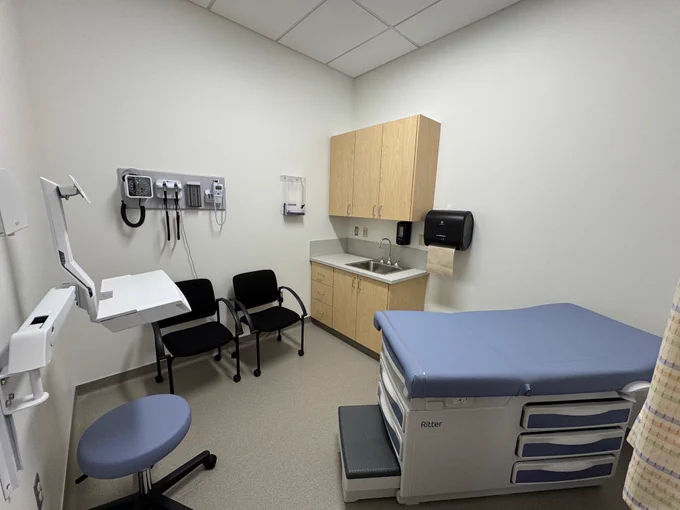 View of a room with medical equipment set up for student care