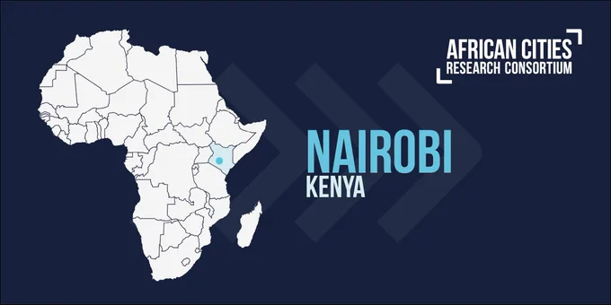 Graphic card showing map of Africa with Nairobi, Kenya marked.