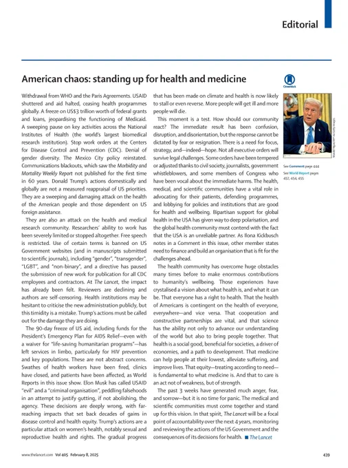 A Lancet Editorial: “American chaos: standing up for health and medicine”
