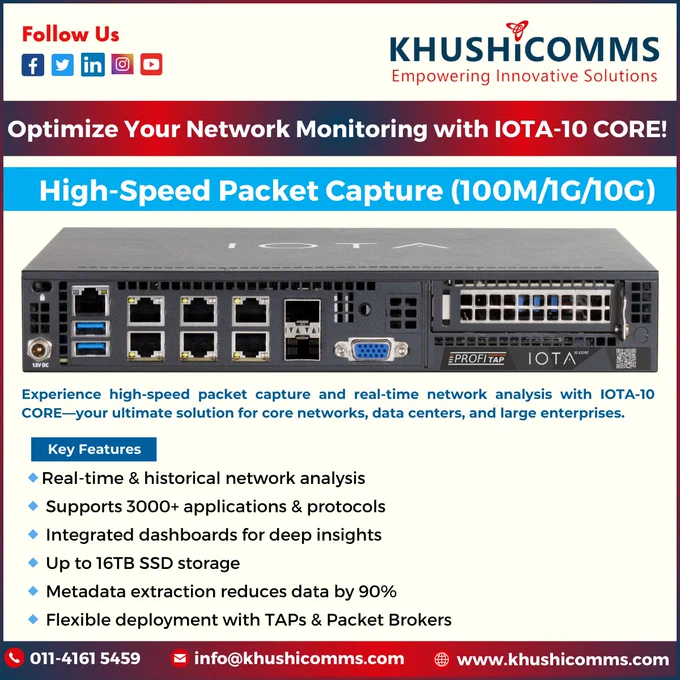 High-speed packet capture, real-time analysis, and deep network insights—all in one powerful solution. Stay ahead with seamless monitoring and enhanced security!

#IOTA10CORE #NetworkMonitoring #PacketCapture #CyberSecurity #ITSolutions


More Information
Call on:-011-4161 5459 Email us:-info@khushicomms.com
Visit us:-https://khushicomms.com/
