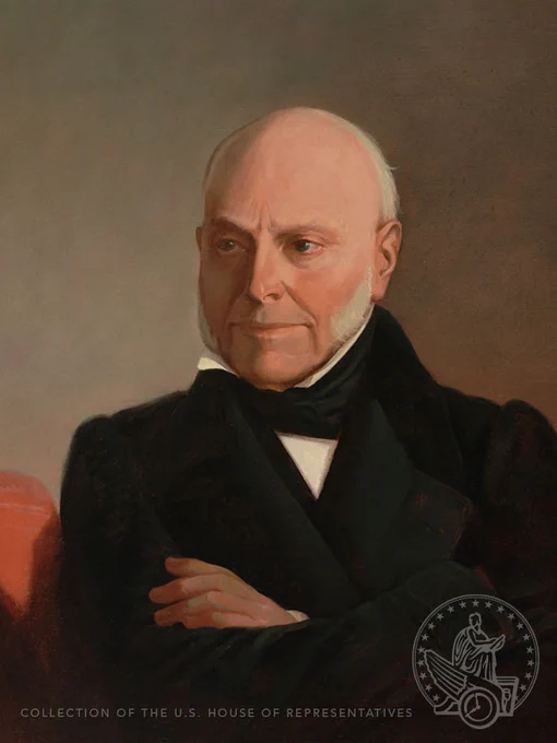 Portrait of John Quincy Adams, his hands folded in front of him.