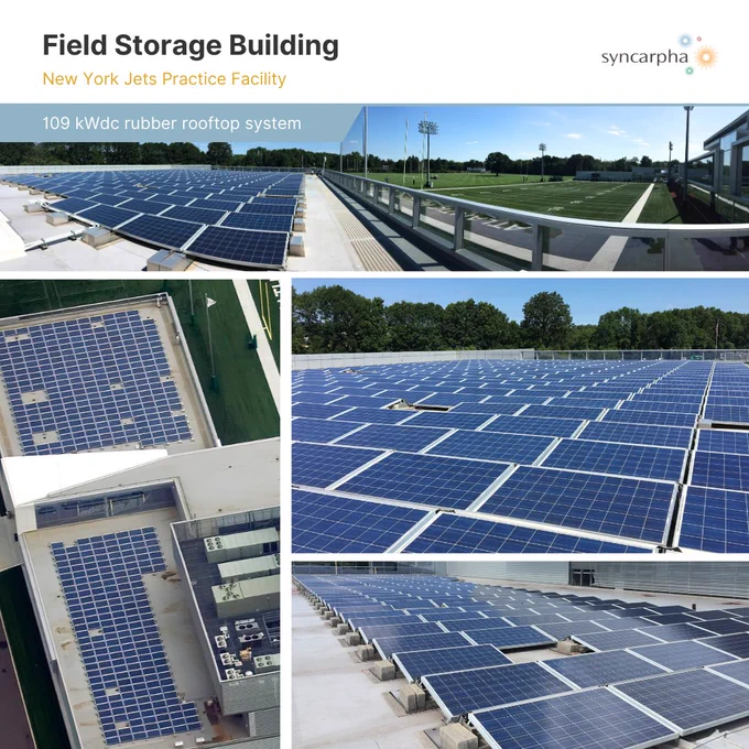 Storage Building Rooftop Installation: A 109 kW DC system installed with PanelClaw mounting systems on an EPDM flat roof