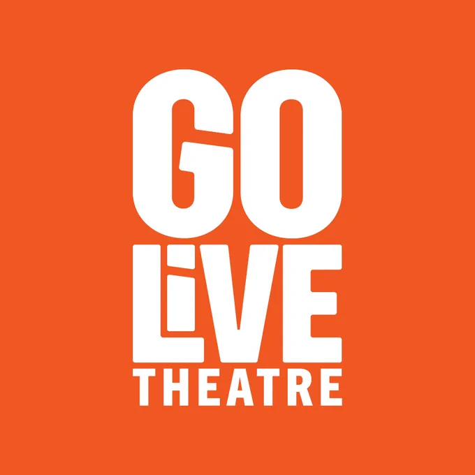 A white logo that reads GO LIVE Theatre in orange background.