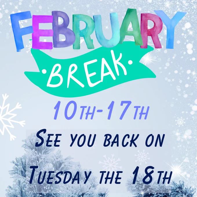 📢 Reminder: February Break is just around the corner! 🗓️ There will be no school from February 10-17. Classes will resume on Tuesday, February 18. Enjoy the break, and we’ll see you back refreshed and ready to learn! 🌟🎒 #FebruaryBreak #SchoolLife