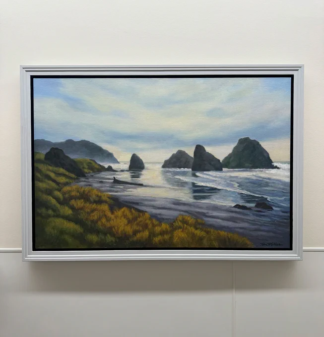 Thomas Owen Miller's painting Rocky Coast 2003 exquisitely enhances a hallway in Etobicoke General Hospital's Cancer Centre.