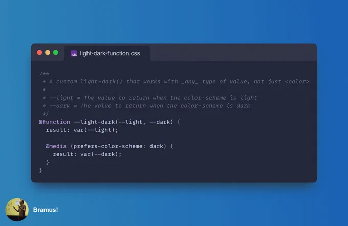 A custom function that returns different values based on light or dark mode being used to visit the page.