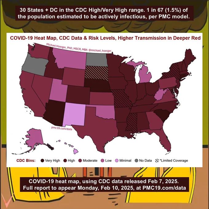 Map shows the C19 heat map, summarized in Tweet. 