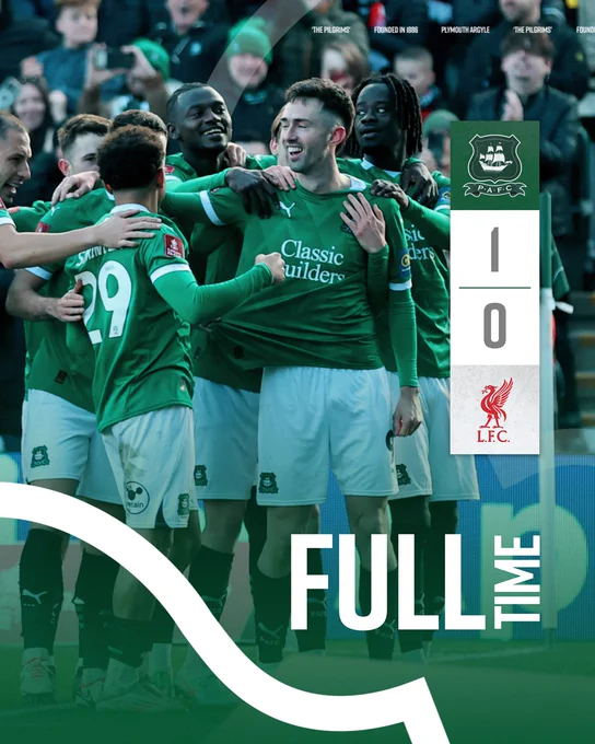 A graphic showing the full-time score, 1-0 to Argyle.