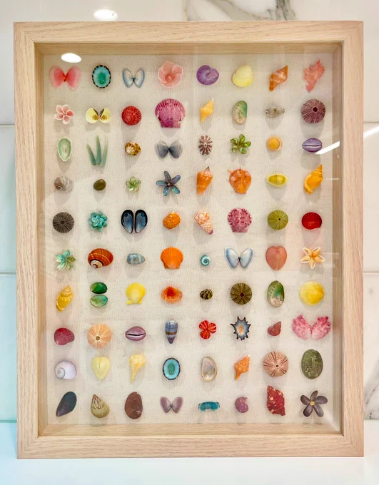 Shell art mimicking the colors of Check 11662
