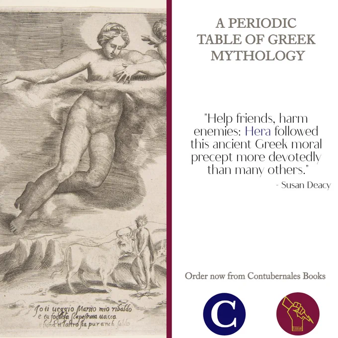 A preview of the book A Periodic Table of Greek Mythology by Working Classicists. It reads: "Help friends, harm enemies: Hera followed this ancient Greek moral precept more devotedly than many others." - Susan Deacy