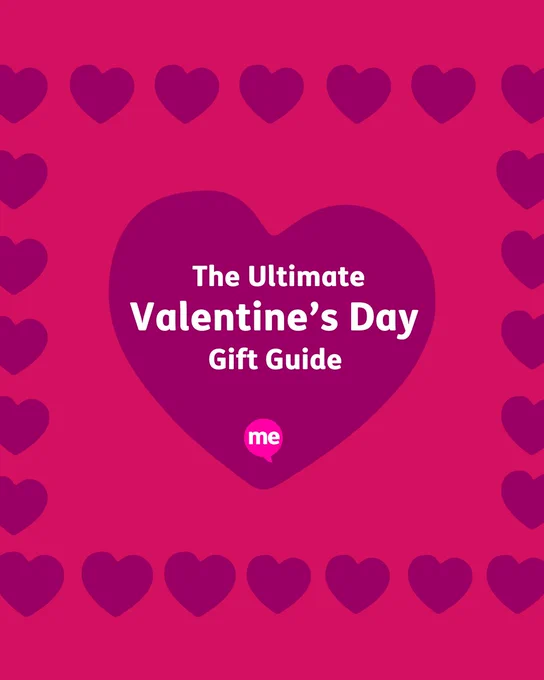 A pink graphic with purple hearts all over and a big purple heart in the middle of the graphic. The white text reads 'The Ultimate Valentine's Day Gift Guide'.